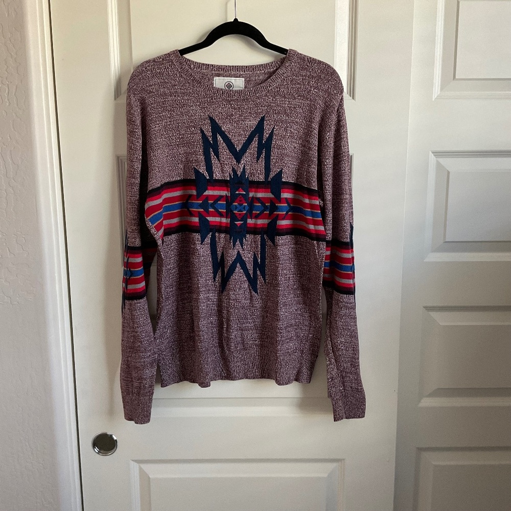Men’s On The‎ Byas Southwestern Print Sweater - Maroon - Size Medium
